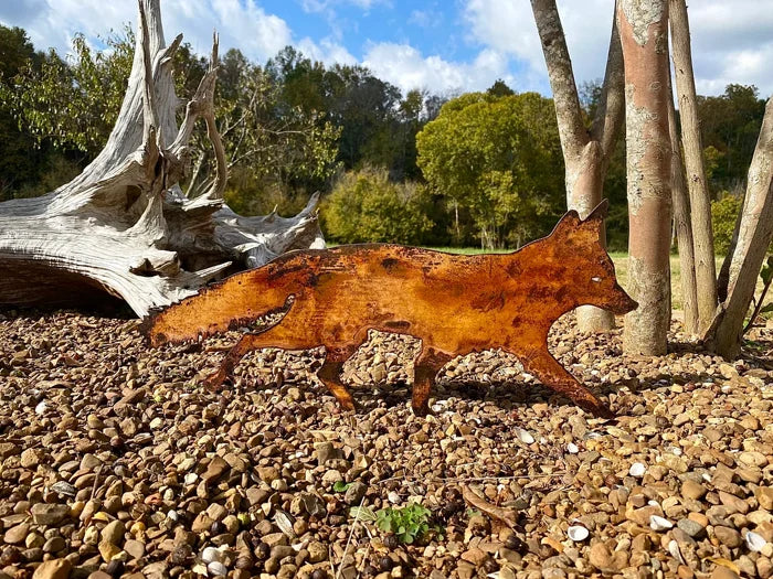 Sneaky Rustic Metal Fox Garden Decoration with Stakes