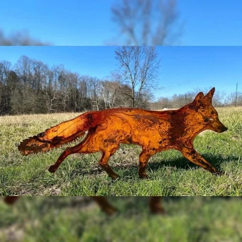 Sneaky Rustic Metal Fox Garden Decoration with Stakes