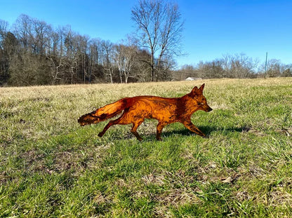 Sneaky Rustic Metal Fox Garden Decoration with Stakes