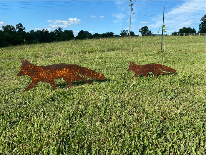 Sneaky Rustic Metal Fox Garden Decoration with Stakes